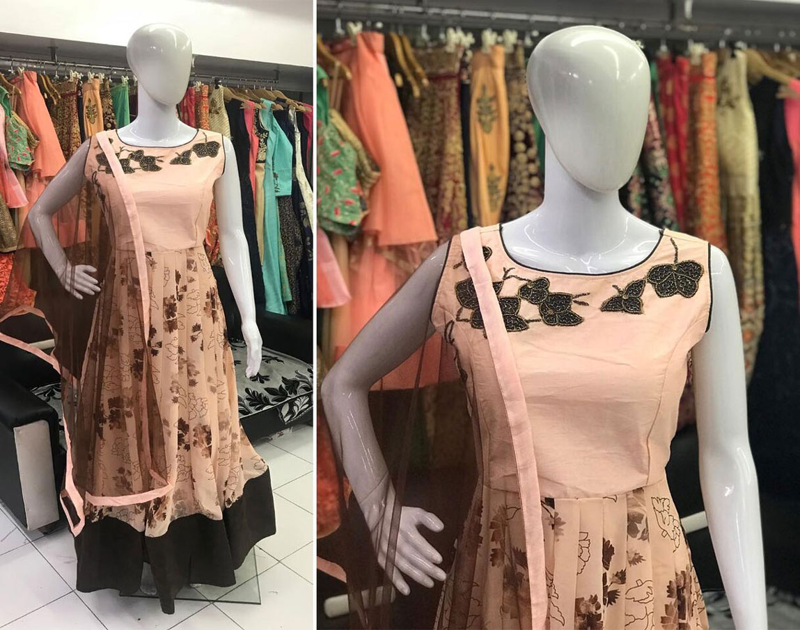 Black Peach Silk Georgette Embroidery Dupatta Gown Black Peach Silk Georgette Embroidery Dupatta Gown